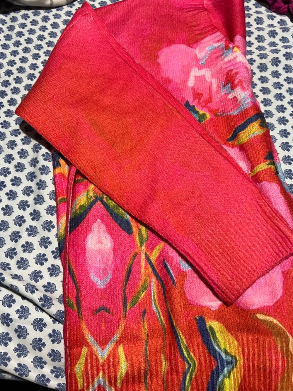 Bright Fuchsia Floral V-Neck Sweater Cardigan - Picture 4 of 6